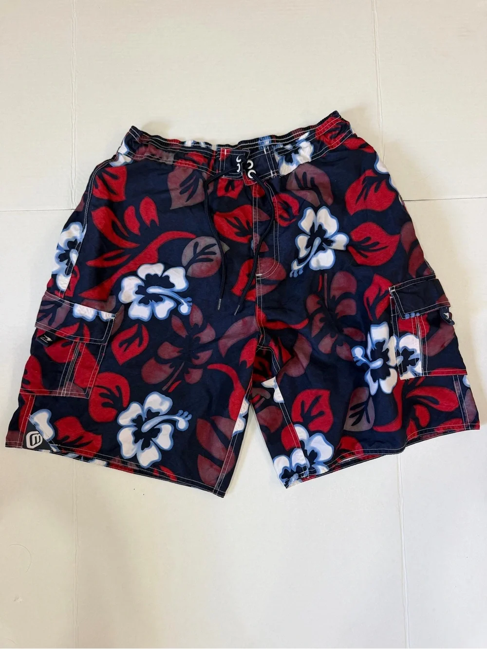 Marlin Trading Company Mens Hawaiian Print Y2K Board Shorts Swim Trunks Size XL